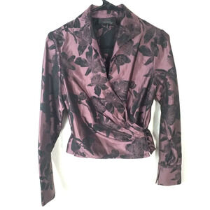 Carmen Marc Valvo Womens Jacket Long Sleeve Purple Black Floral Pattern Size 4